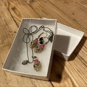 Betsey Johnson Skull Earrings and Necklace Set